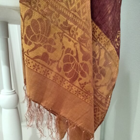 Shawl/Dupatta, Traditional Banarasi, Rust and Gold - Picture 7 of 12